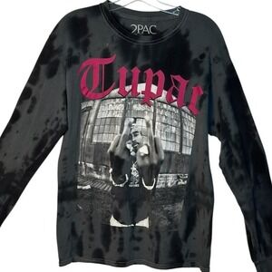 2Pac Tupac Tie Dye Long Sleeve Graphic T-Shirt Black Gray Rap Hip Hop Shirt SZ S